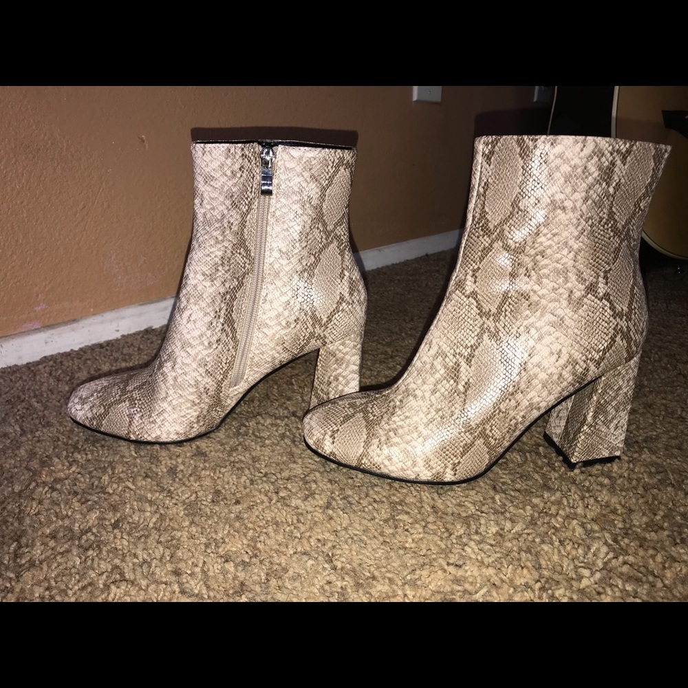 Faux snakeskin booties